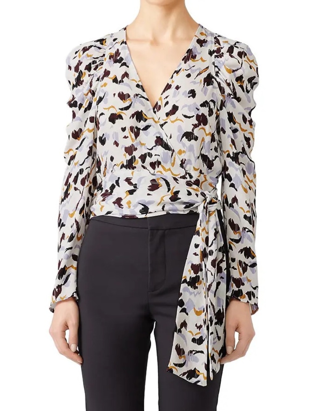 A.L.C. Tessa Wrap Silk Blouse Abstract Print